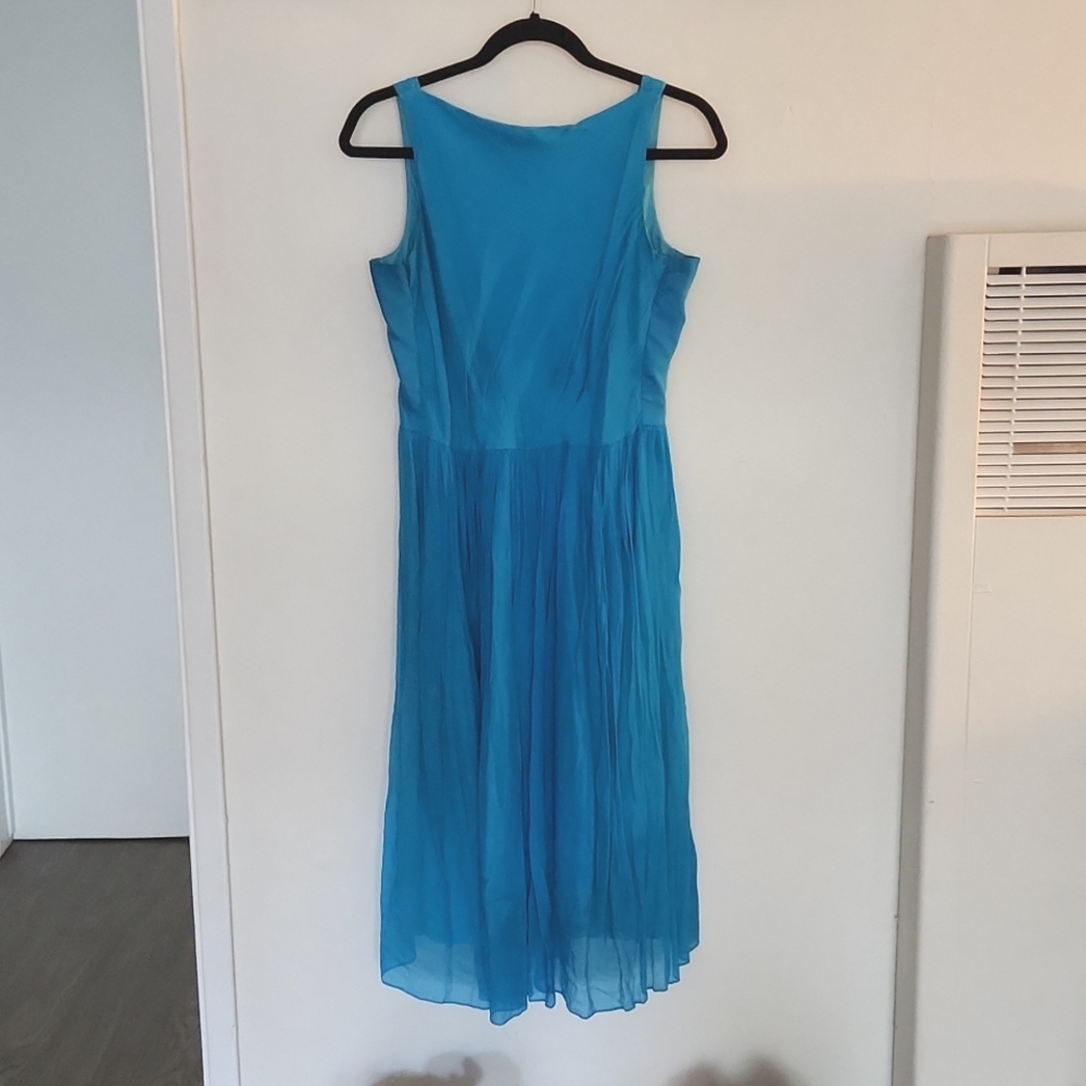 Vintage Blue Organza A-Line Midi Dress (approx. size 8)